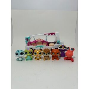 Littlest Pet Shop LPS Figure Lot of 7 with Vehicle Tiger Fox Seal Owl Hasbro